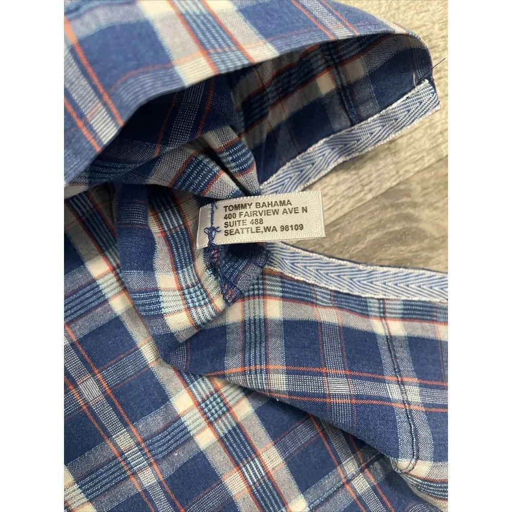 Tommy Bahama‎ Button Up Shirt Men's XL Silk Blend Blue Plaid Islandzone Hawaiian